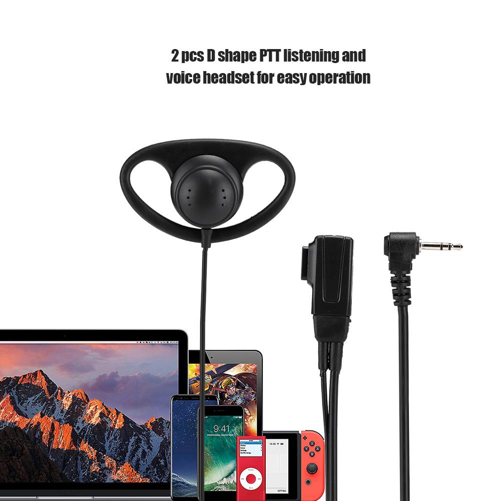 2 Pcs 1 Pin D Shape Earpiece with PTT Mic Headset for Motorola 2 Way Radios Walkie Talkie Accessory