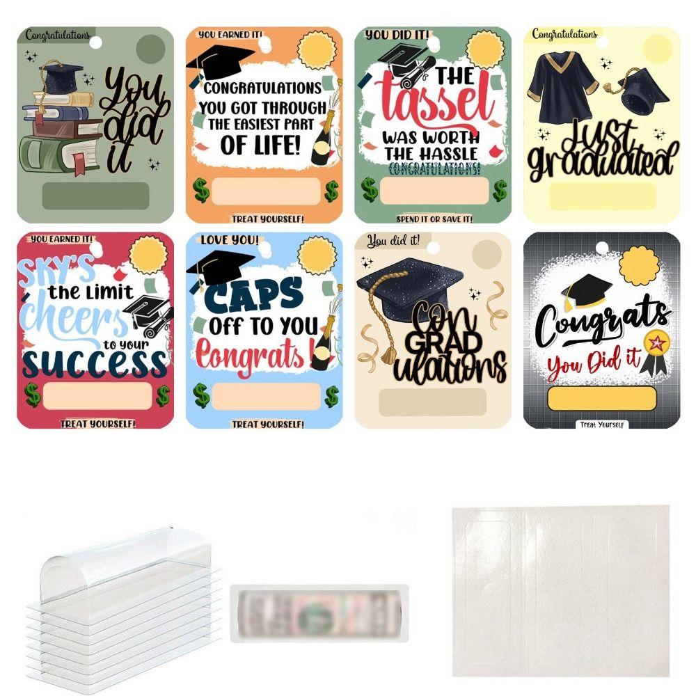 8pcs 2025 Gender-neutral Designs Graduation Wallet Classic Gold Black Paper Gift Card Holder Graduation Keepsake Party Supplies