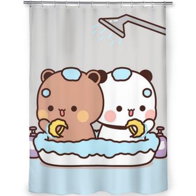 Modern 3D Printing Panda Bear Hug Curtain with Hooks for Bathroom, Waterproof Landscape, Bubu Dudu