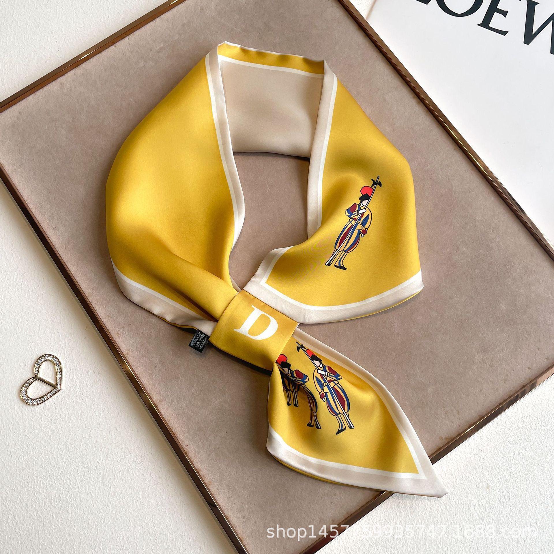 

Женский шарф из шелковой ленты в горошек - весна/осень, тонкий декоративный аксессуар в корейском стиле XED023 soldier small ears жёлтый