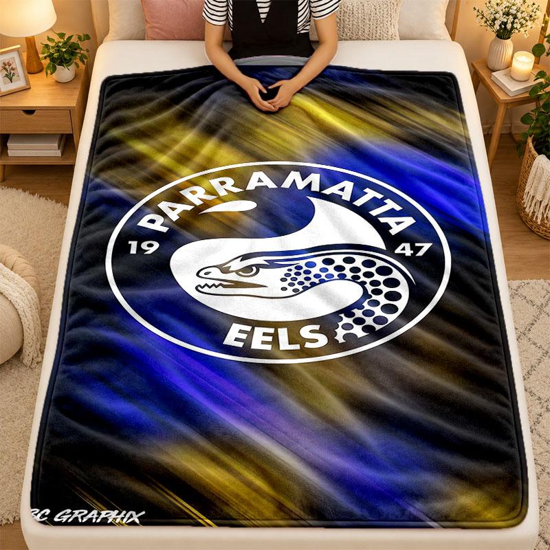 Flannel BlanketParramatta Eels Warm Soft Throw Blanket for Indoor Sofa Bed Living Room Use