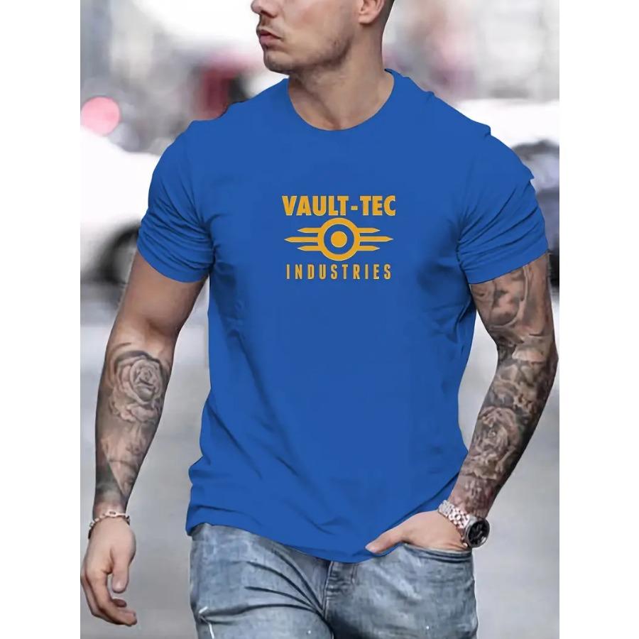 Vault-Tec Industries Men's Cotton T-Shirt - 100% Cotton Basic Casual Crew Neck Tee Regular Fit Knit Fabric for Summer