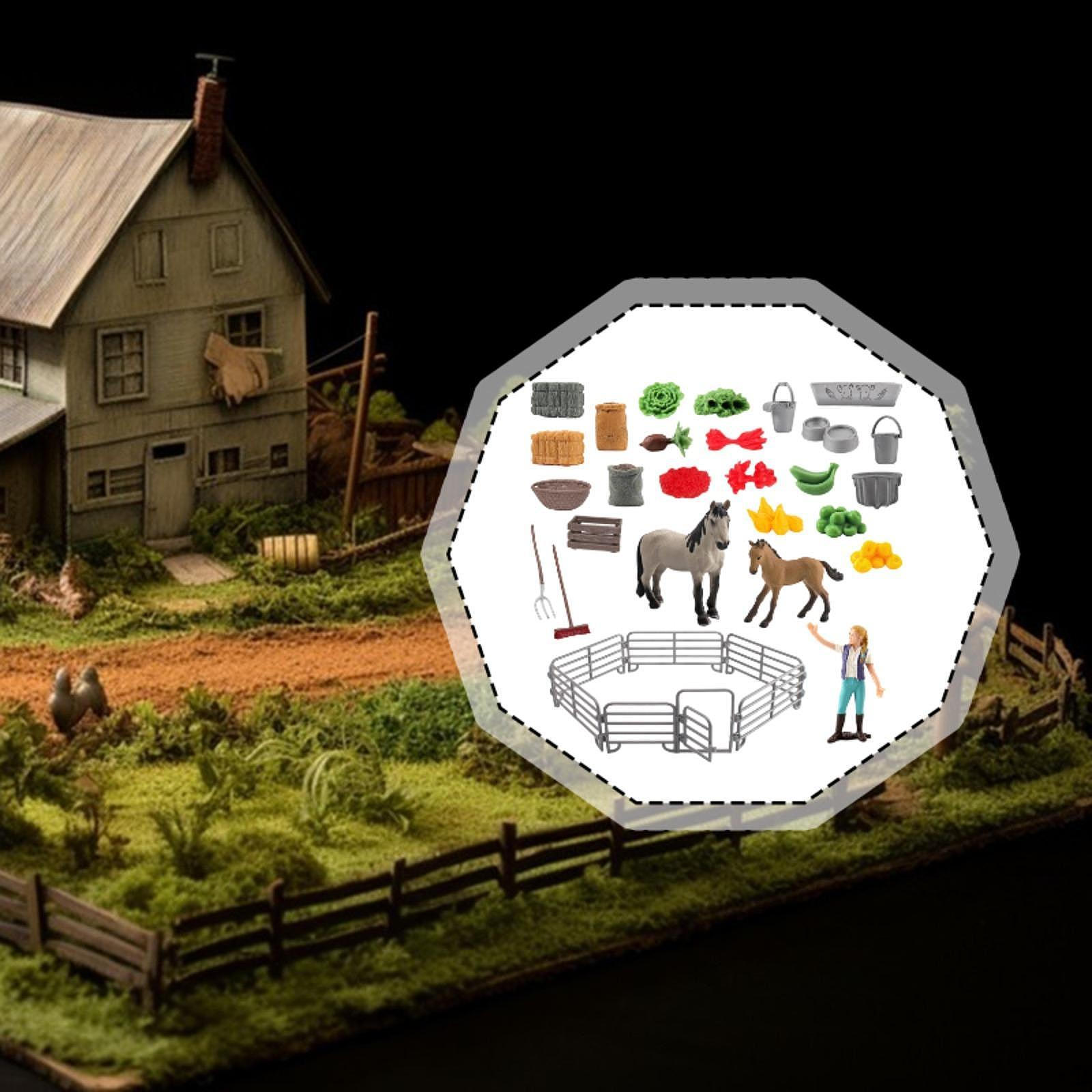 

Horse and Horseman Playset Pretend Action Figures Collection Ornament Equestrian Toys Barn Toy for 10209