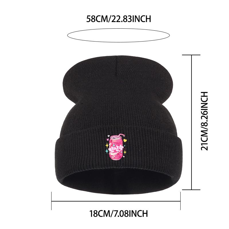 Shimmering Pink Drink Print Knit Beanie Warm Comfortable and Highly Stretchy Beanie Sweet Cute Shimmering Fashionable and