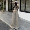 American retro dawn gray wide-leg jeans women's new versatile mid-waist thin loose straight floor pants