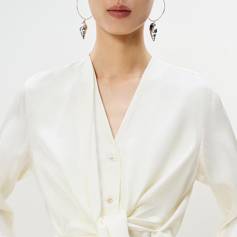 LESS 2025 Spring Mulberry Silk V-Neck Long Sleeve Shirt