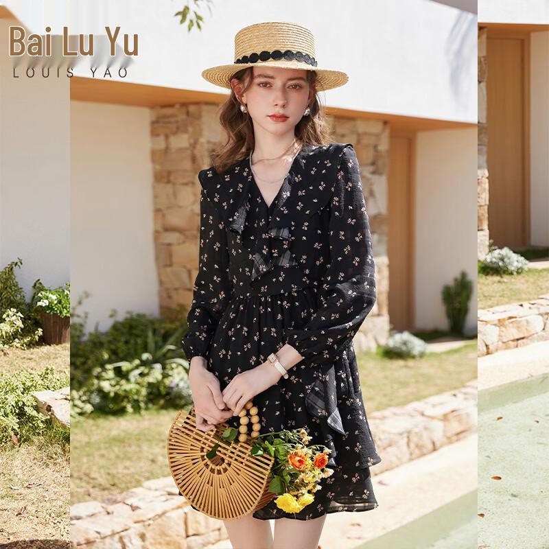 Bailuyu V-neck Floral Ruffle Mini Dress S
