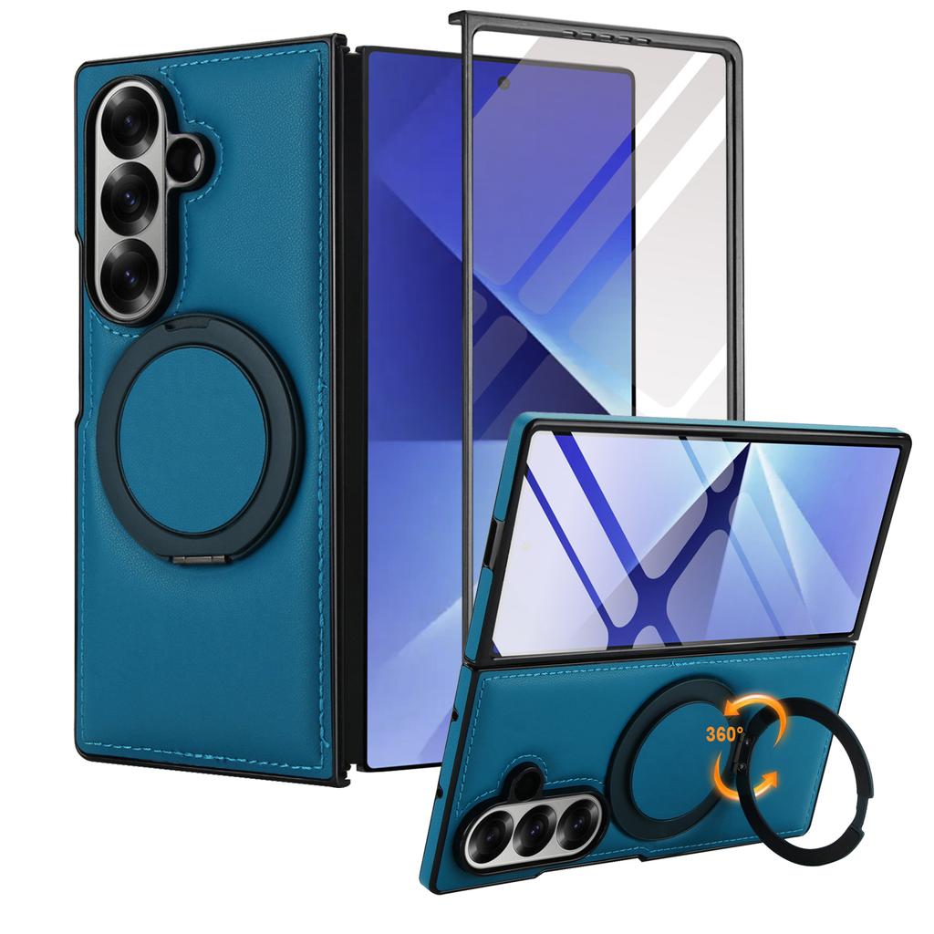 Luxury Business Magnetic Kickstand Tempered Glass Leather Phone Case For Samsung Galaxy Z Fold 7 6 5 4 3 Screen Protection Cover