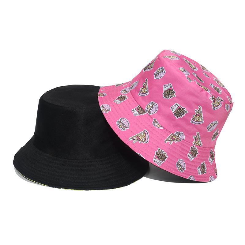 Unisex Vegetables Fruits Print Bucket Hats For Women Girls Summer Double-Sided Foldable Panama Sun Hat Fruit Bob Fisherman Caps