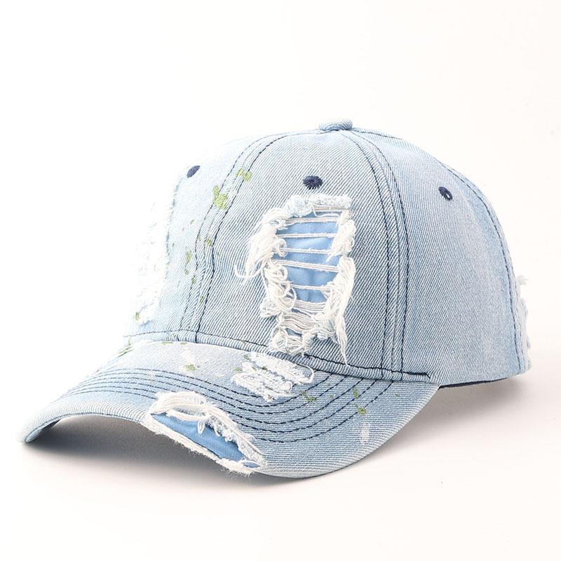 Autumn Personalized Ripped Denim Baseball Cap Trendy European and American Water Fashion Graffiti Sunshade Cap Spot