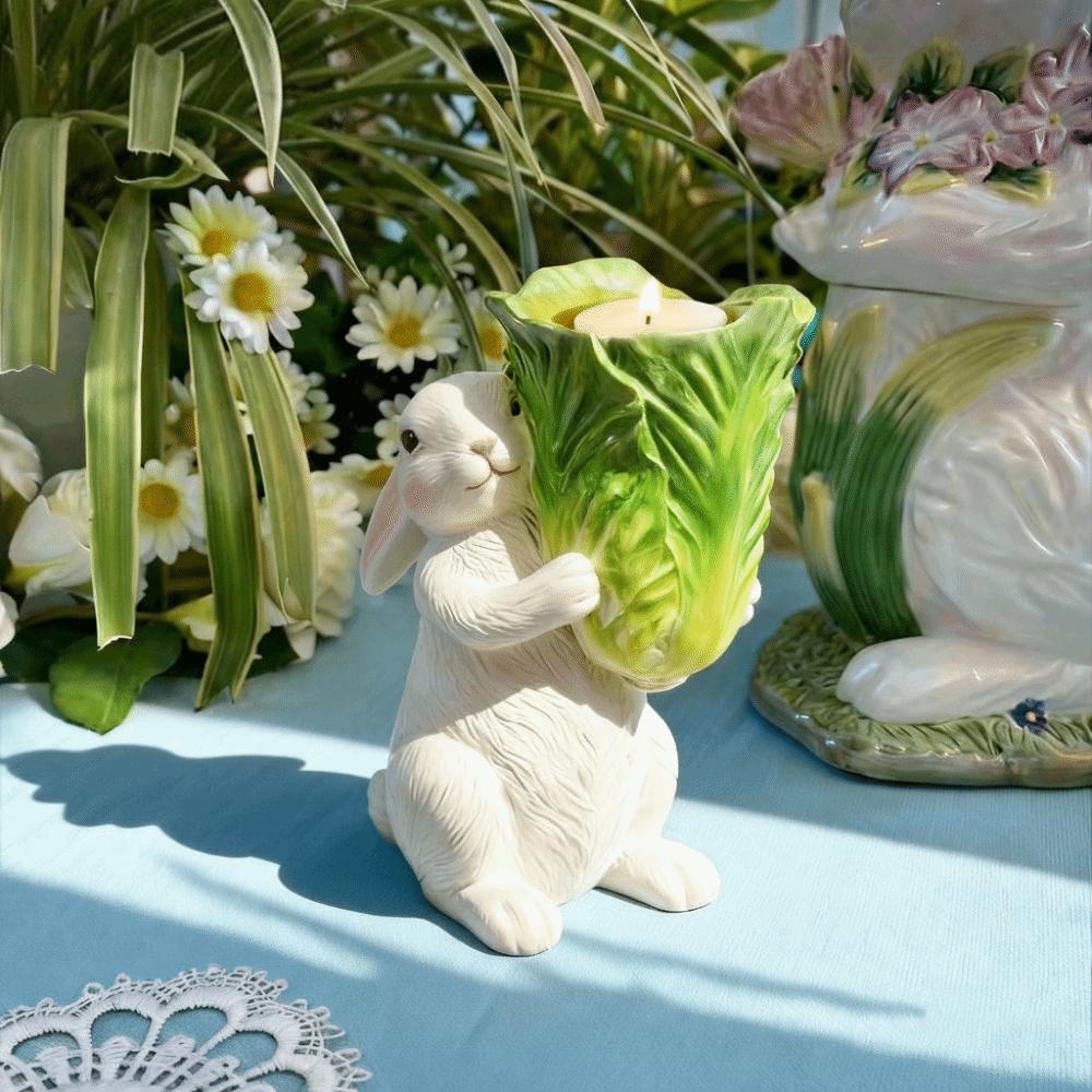 Landscape Heat Resistant Easter Bunny Candlestick Vintage Decorative Candle Holders Cartoon Resin Sculpture Dining Party