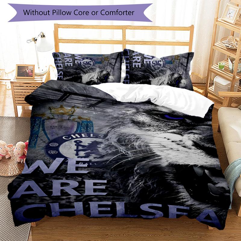 3pcs Chelsea FC Logo Pattern Bedding Set Duvet Cover Set Includes Duvet Cover &pillowcases,perfect All Season Bedroom Decoration&gift