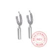 Women Earrings Original 925 Sterling Silver Pave CZ Round Stick Huggie Hoop Earrings Engagement Wedding Party Jewelry