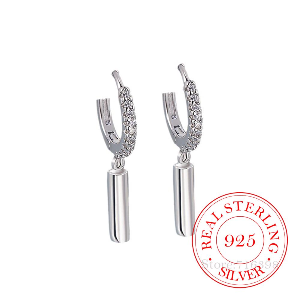 Women Earrings Original 925 Sterling Silver Pave CZ Round Stick Huggie Hoop Earrings Engagement Wedding Party Jewelry