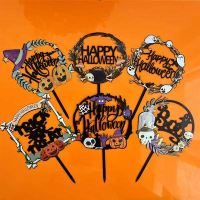 Halloween Kuchen Dekoration Schloss Farbdruck Acryl Kuchenkarte Partyzubehör Kuchendekoration