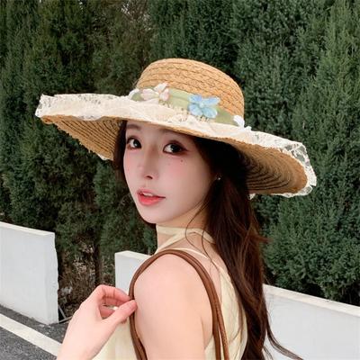 Summer Travel Fresh Flower Bow Straw Hat Women's Sun Hat Beach Sun Protection Sun Hat Foldable
