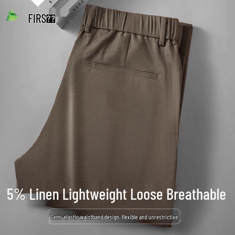 FIRS Men s Linen Blend Elastic Waist Casual Pants L