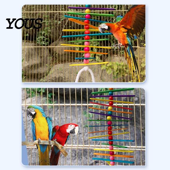 Bird Boredom Relief Toy Wooden Strips Parrot Toy, Chew with Colorful Beads, Pet Enrichment Chewing And Climbing Cage Accessory for Budgie