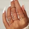 10-Piece Moon, Star, Leaf, and Love Rhinestone Ring Set