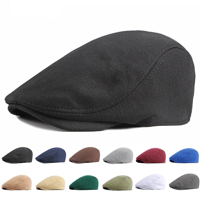 New Spring Beret Hat Men Women Solid Color Knitted Visor Golf Cap Casual Herringbone Newsboy Cap Peaked Duckbill Hat 12 Colors