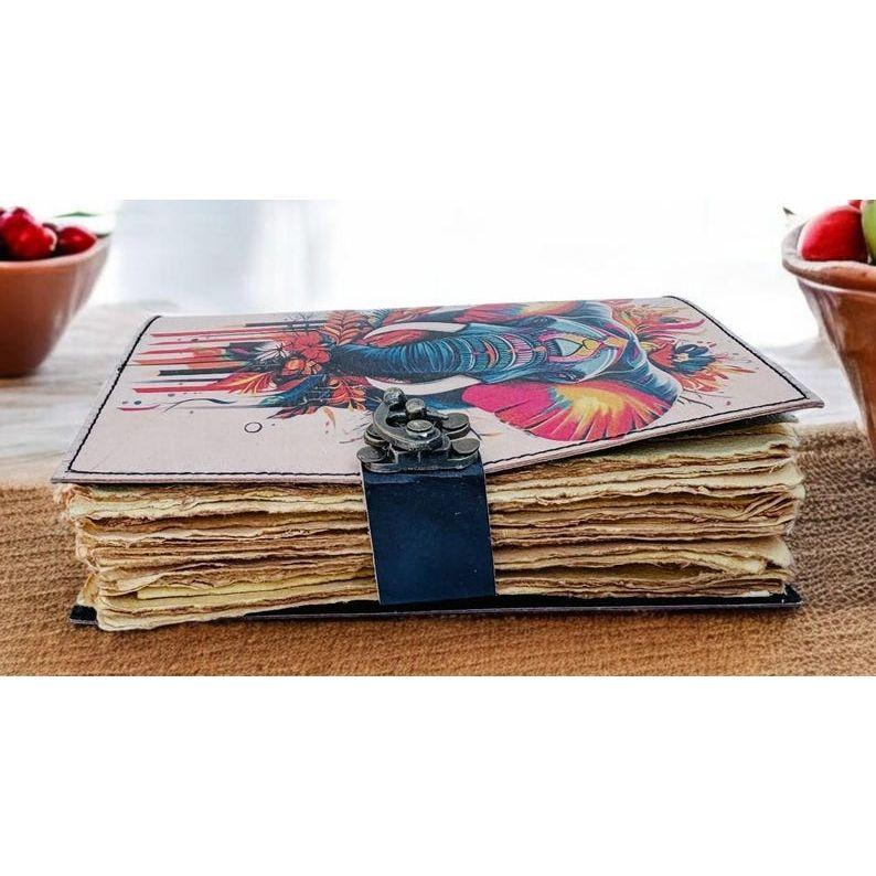 Handmade Elephant Leather Journal, Boho Art Travel Sketchbook,  Gift