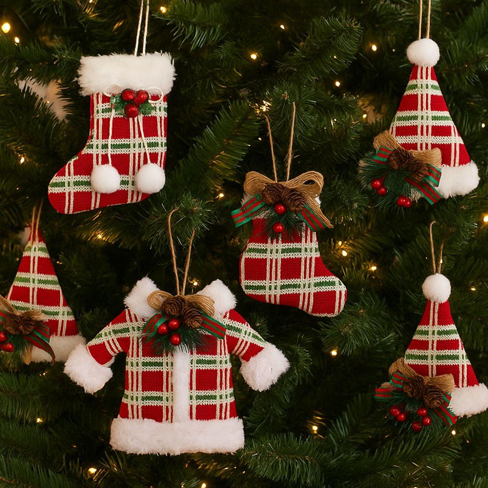 Party Supplies Christmas Tree Pendant Glove Clothing Xmas Sock Hanging Ornament Grid Christmas Decorations Shop Display