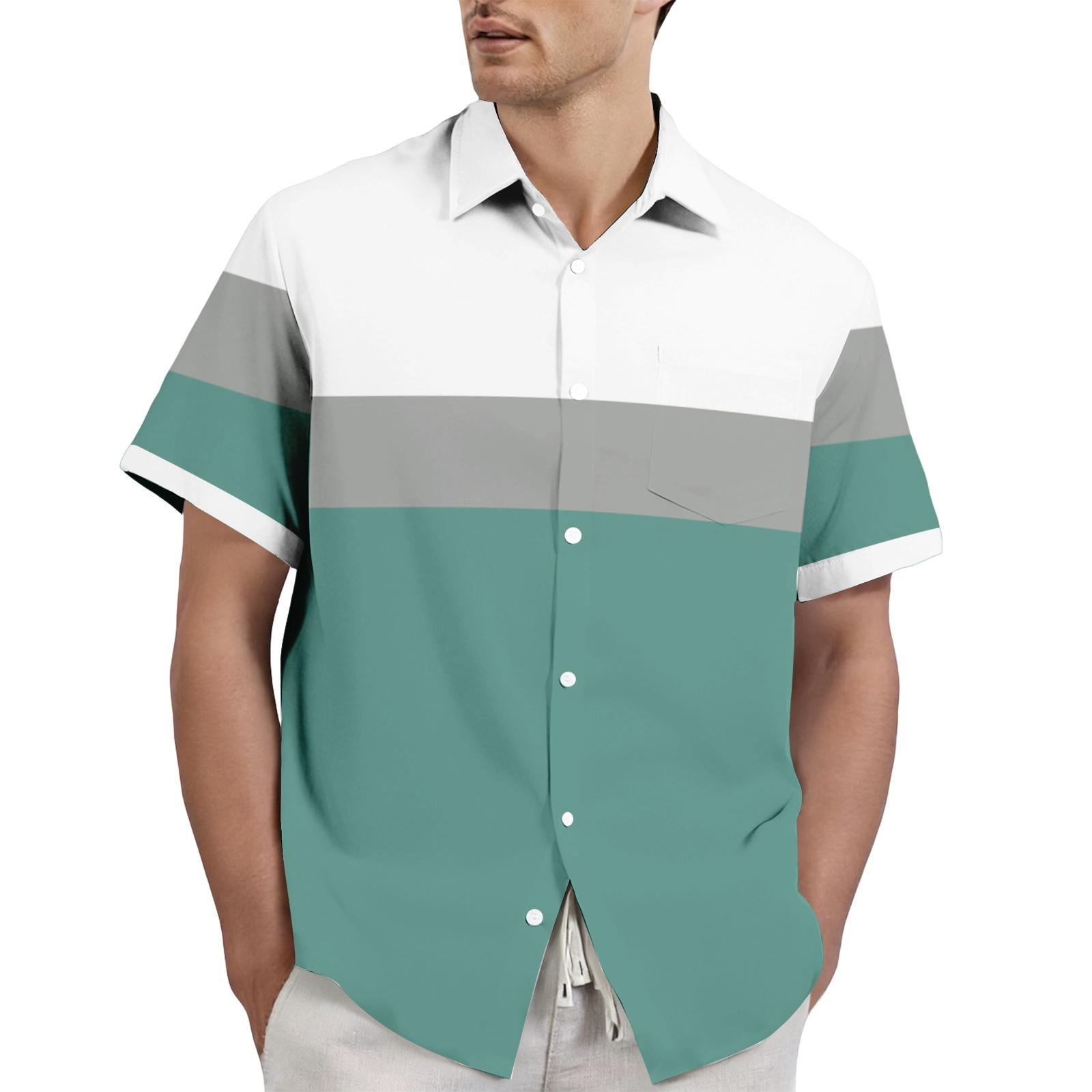 

Men s casual stylish striped texture printed shirt - Men s lapel short-sleeved button-up shirt XL зелений