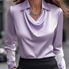 Women's Cowl Neck Blouse Long Sleeve Draped Slim Fit Elegant Office Shirt