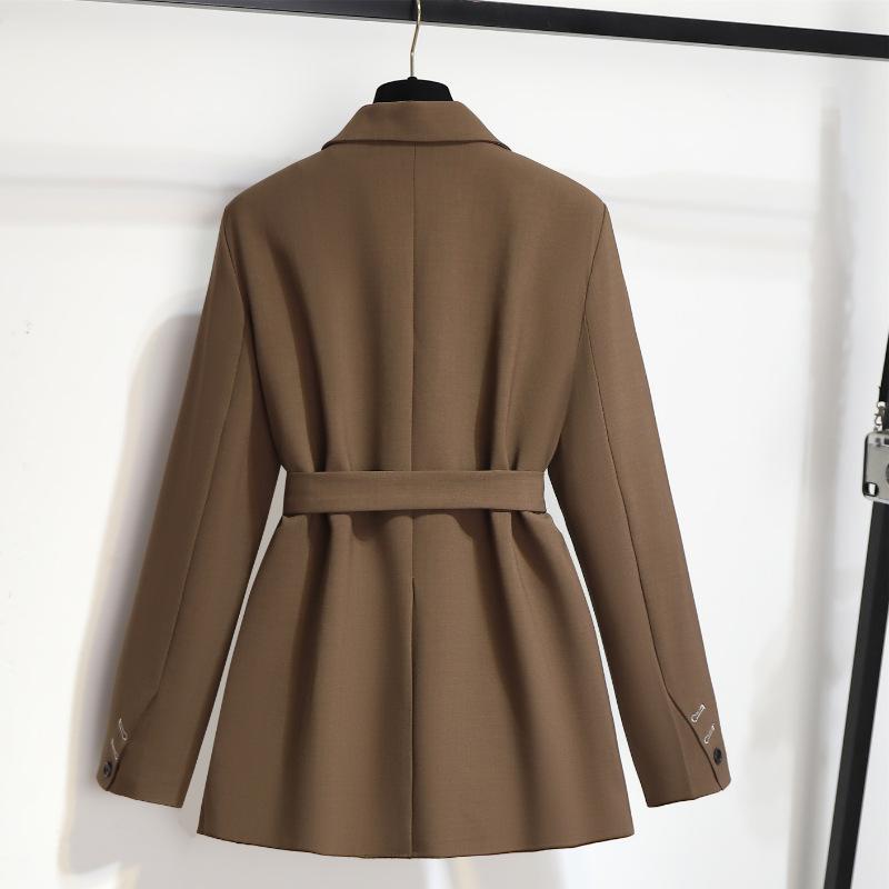 Retro Brown Suit Jacket for Women In Autumn New Loose and Versatile Casual Belt Waist-hugging Suit