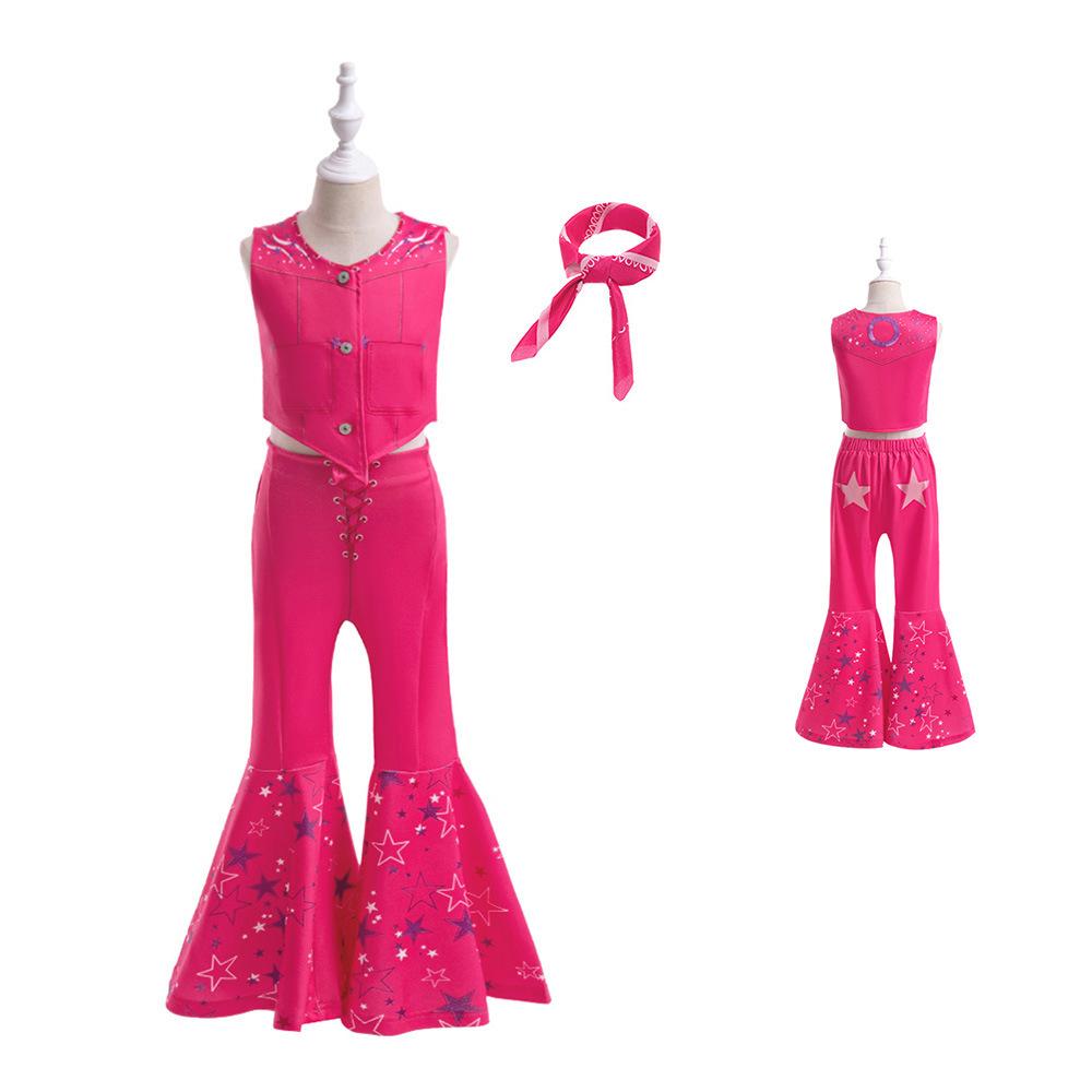 Movie Barbie Silk Scarf Three-piece Children's Sleeveless Party Wedding Dress Performance Dress