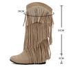 Women's Round Toe Wedges Boots Tassel Winter New Bohemian Flock Mid-calf Boot Female Warm Plush Lined Platform Knee High Boots
