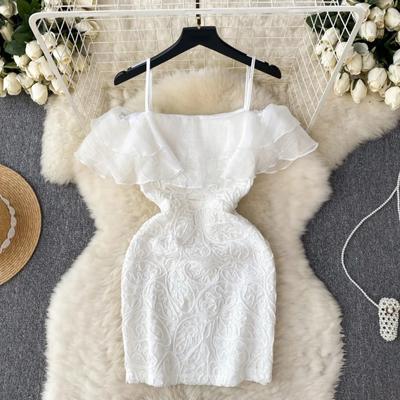 Elegant Flower Sexy One Piece Dress Women High Waist Ruffle Mini Strap Dresses Female Korean Fashion Design Vacation Party Dress 2024