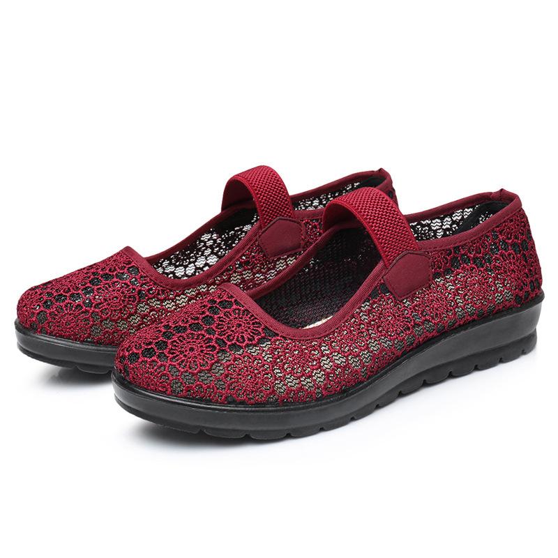 Middle-aged and elderly women's shoes ****** and summer breathable mesh mother shoes s**t-soled old lady ******* cloth shoes flat-soled grandma shoes