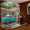 1 Retro Car Show Bathroom Curtain | 180*180cm Polyester Sateen Unlined Curtain with 12 Hooks, All-season Home Decor