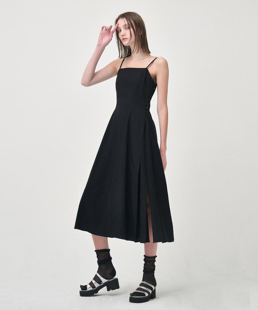 Etmont Slip Line Button Detail Dress, Black