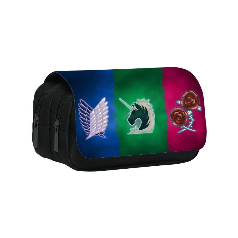 Attack Titan On Anime Pattern Student Double Layer Flip Cover Bag Stationery