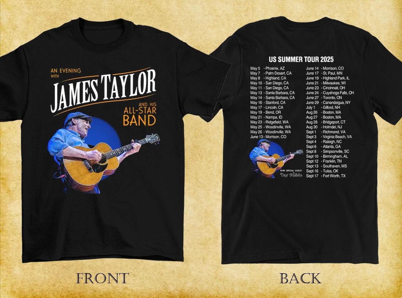 2 Sides James Taylor Summer Tour 2026 T-Shirt Black Unisex S-5XL L