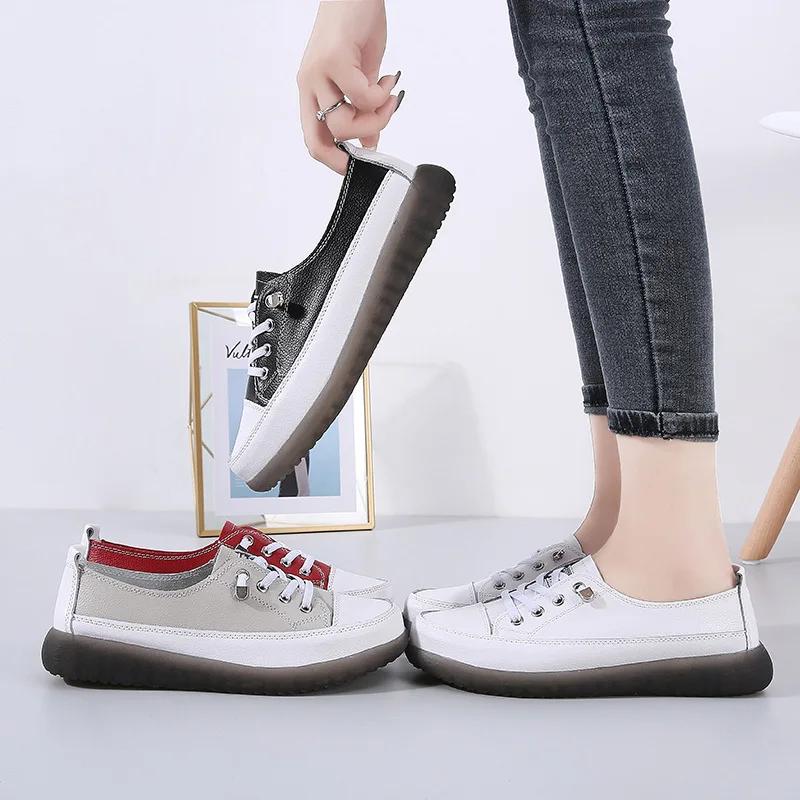 Genuine Leather Soft Sole Outdoor Summer Walking Vulcanized Shoes Women Jogging Sneakers Woman Flat Trainers Fitness Footwear