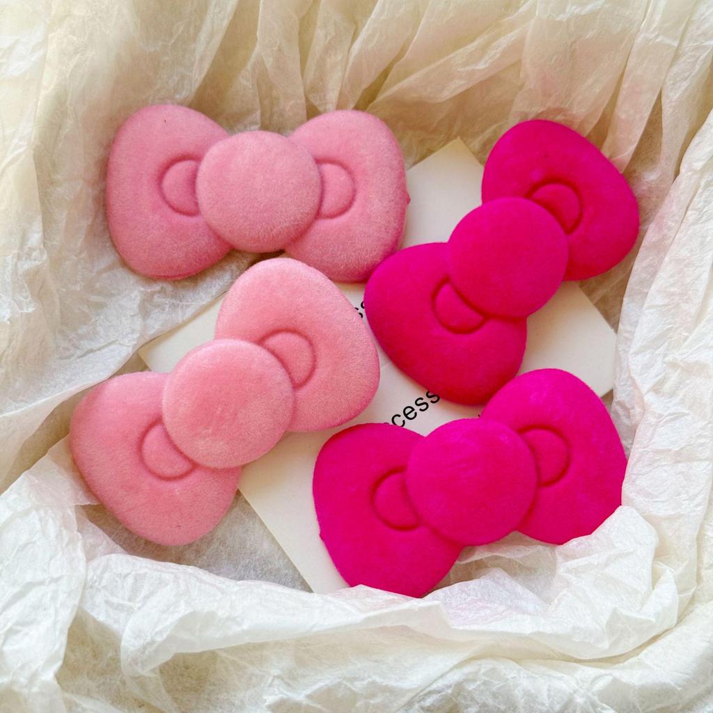 Large Pink Flocked Bow Hair Clip - Versatile Girly Bangs & Side Clip for Students