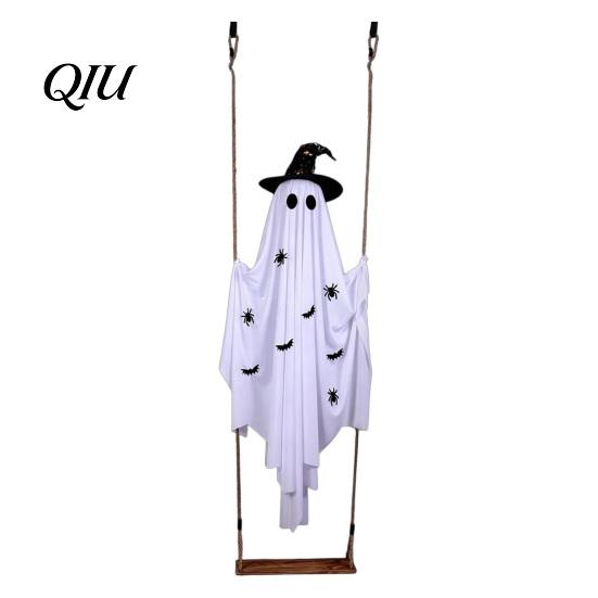Waterproof Fabric Yard Ornaments Large Hanging Swing Ghost Halloween Decoration, 5FT Spooky on A Outdoor for Lawn with Witch Hat Tree Porch