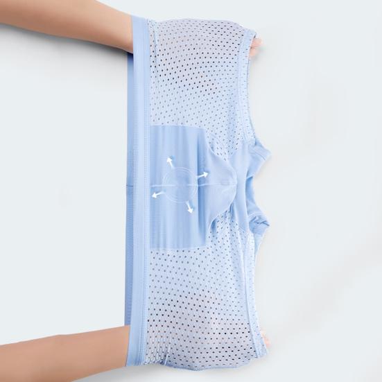 Men Boxers Elephant Nose Thin Seamless Ice Silk Hollow Mesh Mid Waist Mesh High Elasticity Solid Color