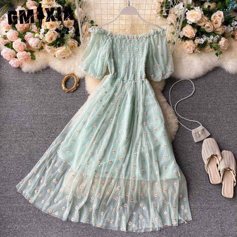 GMXIA Women's Fashion Summer Spring Floral Print Short Sleeve One Shoulder High Waist Casual Dresses