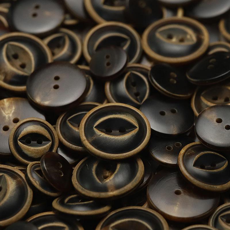 

5pcs Two-eye real horn buttons, fish-eye concave clothing decorative buttons, high-end men s business blazer buttons 2 #[15mm GDL38 #Fish Eye Real Horn Fire Black]