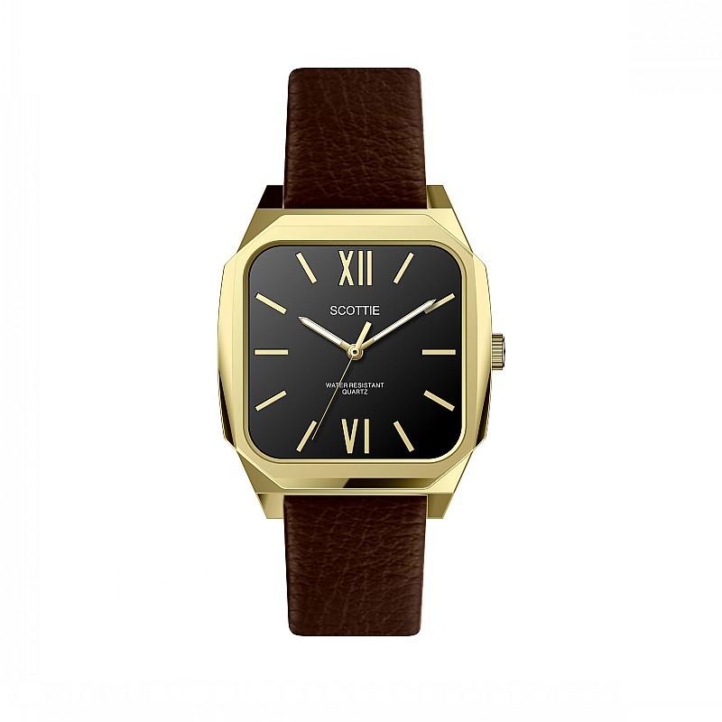 Fashion Large Dial Temperament Women'S Watch Personality Domineering Neutral Watch Women'S Gold Case Leather Strap Square