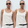 Linen Vest French Style UK Spaghetti Strap Cotton Top Cami Vest Sexy White Large U-Neck Thread Export