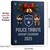 2D Plochý Akrylový Vzpomínkový Adventní Kalendář Policie 2025, 24 Dní Vánoční Odpočítávací Kalendář s 24 Dekoracemi s Policejní Tematikou, Vánoční Dárek pro Policii