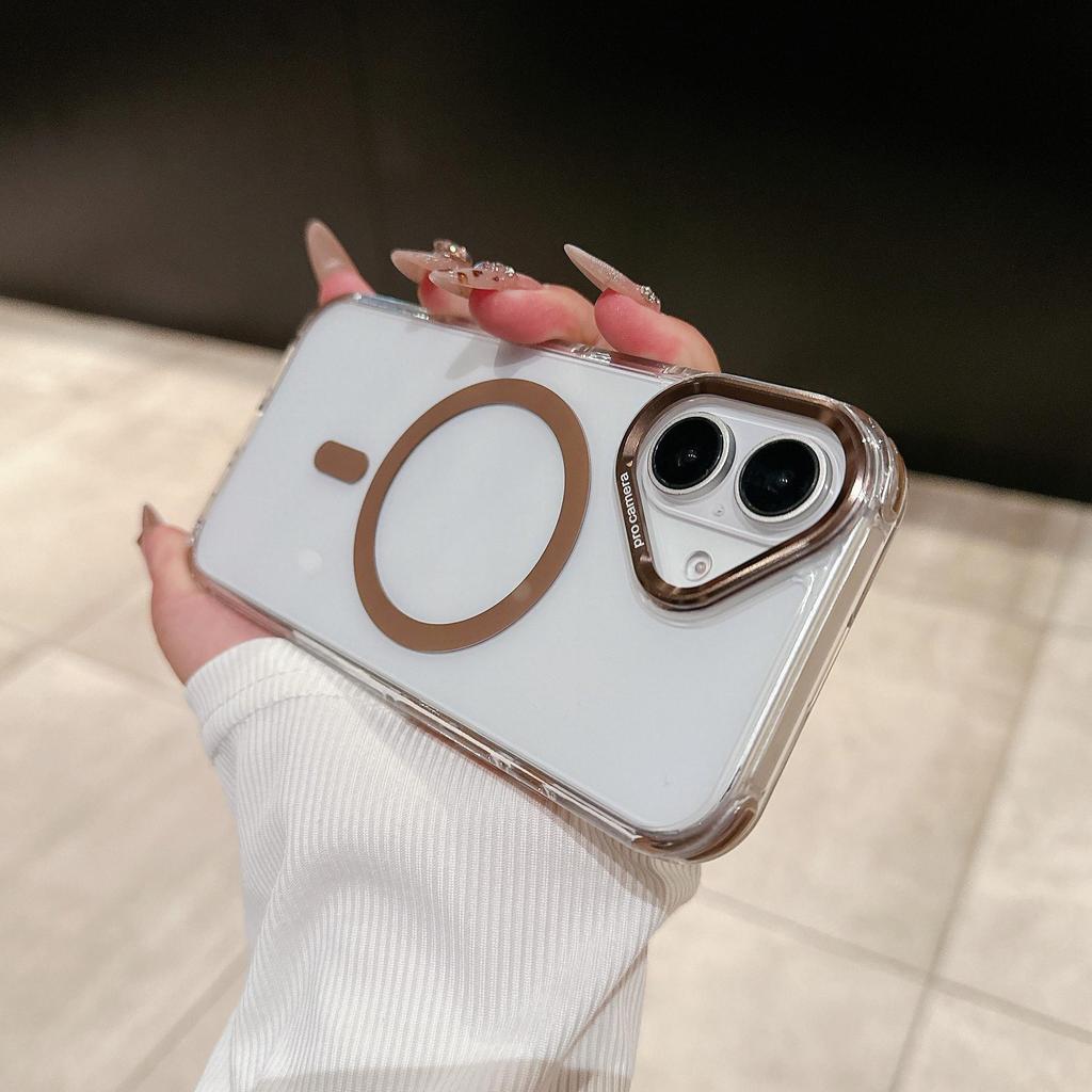Crystal Color Magnetic Phone Case for Apple 17 Pro Max with Trendy Metal Lens Frame and Large Hole