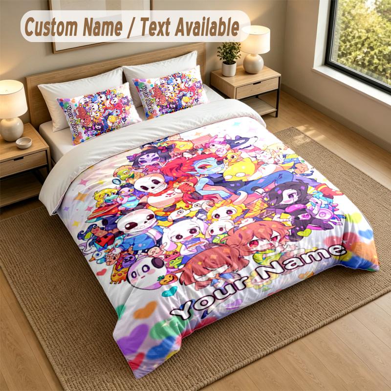 3Pcs Bedding Set Custom Name Text, 1 Sheet 2 Pillowcases Home Bed DecorUndertale