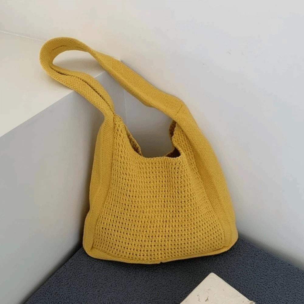 Sweet Knitted Tote Bag Breathable Seaside Vacation Handbag Trendy Crochet Shoulder Bag  Spring