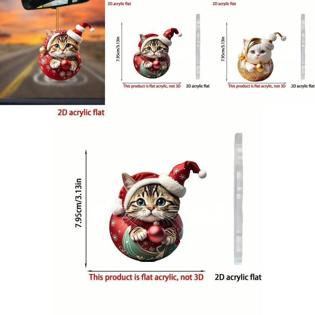Car Accessory Acrylic Cat Cartoon Style For Holiday Christmas Tree Home Decor Gift